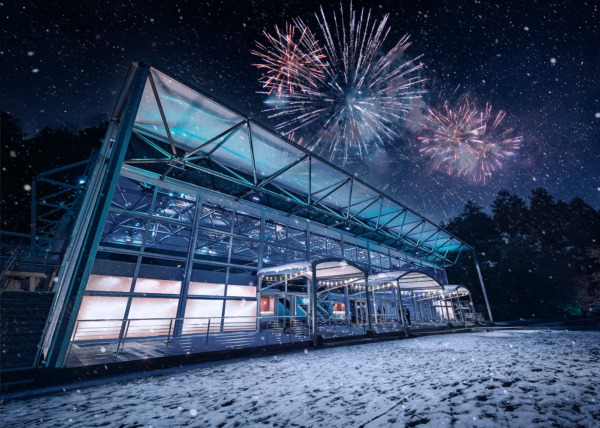 Evolution London exterior during Christmas
